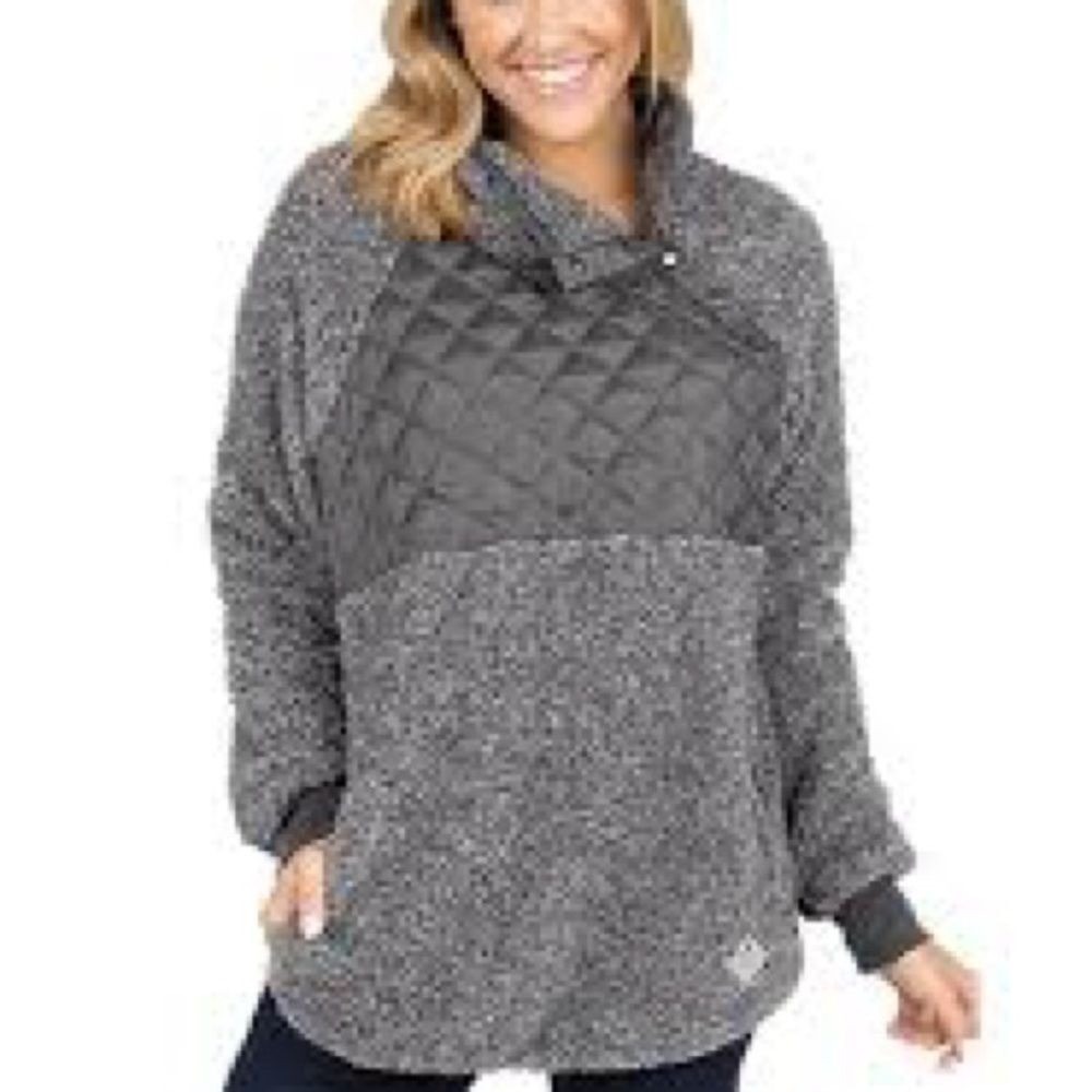 SIMPLY SOUTHERN Asymmetrical Snap Up Sherpa Fleece Pullover Gray Women's Medium - Picture 1 of 14